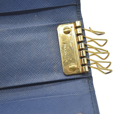 PRADA Logo Saffiano Leather 6 Ring Key Case Navy blue
