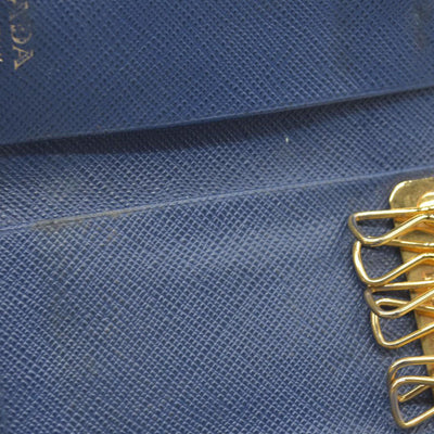 PRADA Logo Saffiano Leather 6 Ring Key Case Navy blue