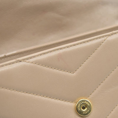 $1990 2021 SAINT LAURENT Calfskin Y Quilted Monogram Toy Loulou Crossbody Bag Beige