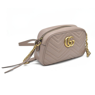 $1950 Gucci  Calfskin Matelasse Small GG Marmont Chain Shoulder Bag Beige