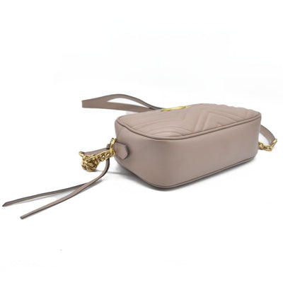 $1950 Gucci  Calfskin Matelasse Small GG Marmont Chain Shoulder Bag Beige