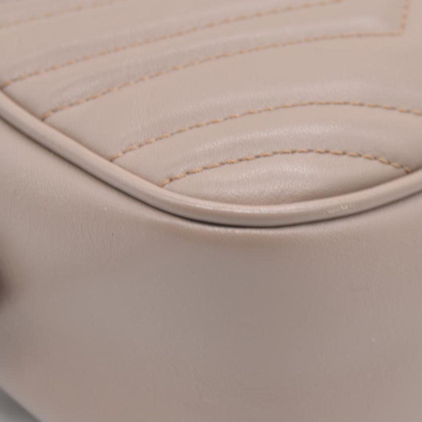 $1950 Gucci  Calfskin Matelasse Small GG Marmont Chain Shoulder Bag Beige