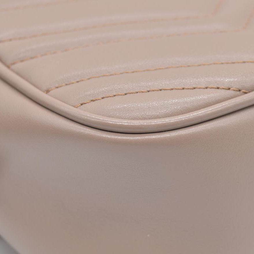 $1950 Gucci  Calfskin Matelasse Small GG Marmont Chain Shoulder Bag Beige