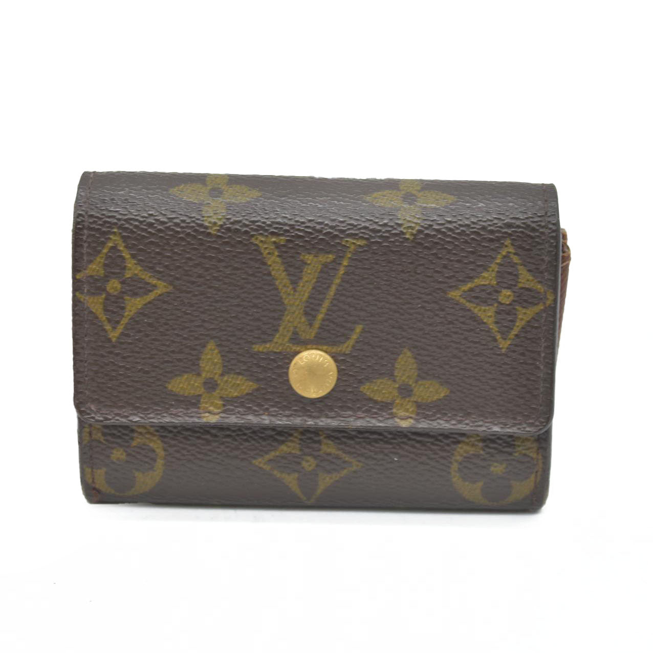 $345 Louis Vuitton Monogram Porte Monnaie Plat Coin Purse Wallet Brown MI0065