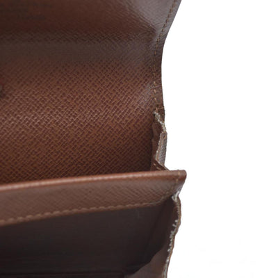 $345 Louis Vuitton Monogram Porte Monnaie Plat Coin Purse Wallet Brown MI0065