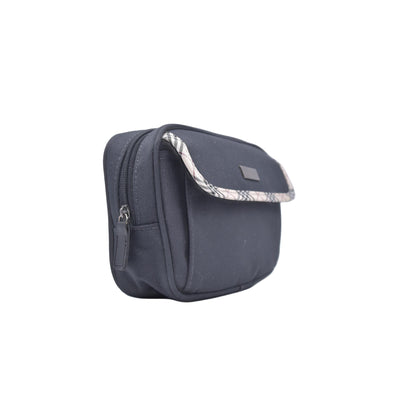 $380 BURBERRY Canvas Plaid Trim Flap Pocket Cosmetic Case Black CONSIGNMENT 10021231