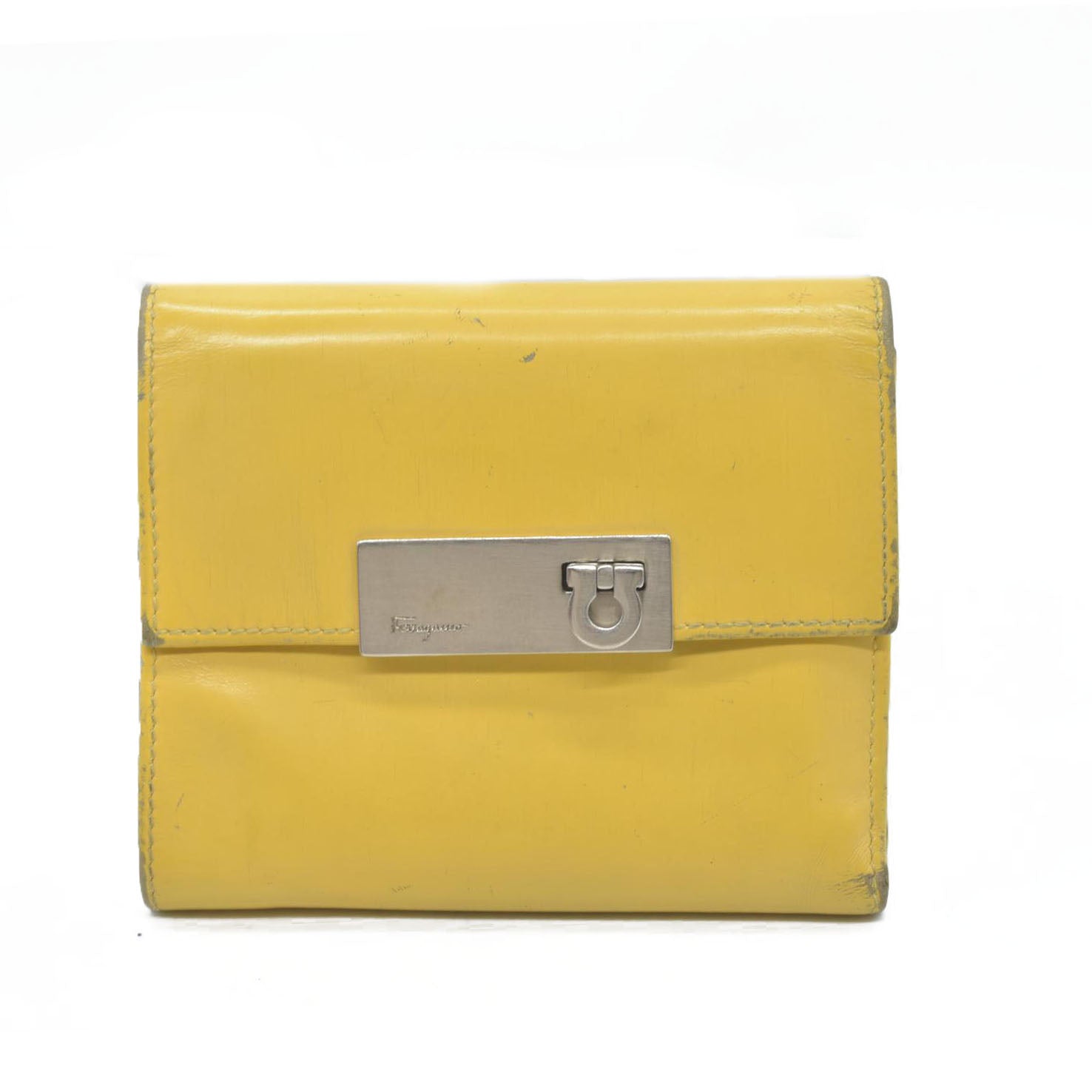 Salvatore Ferragamo Gancini Leather Trifold Wallet Yellow