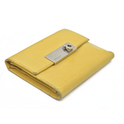 Salvatore Ferragamo Gancini Leather Trifold Wallet Yellow