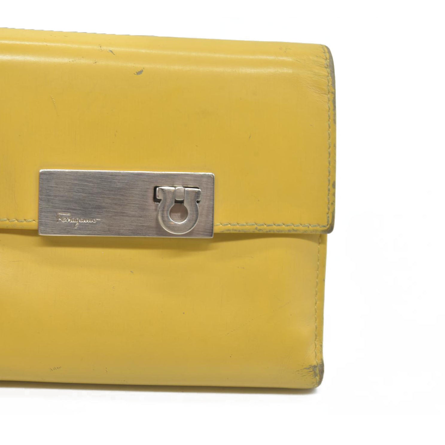 Salvatore Ferragamo Gancini Leather Trifold Wallet Yellow