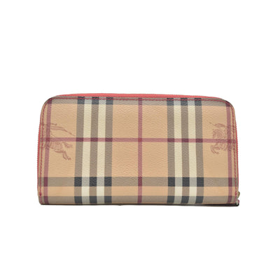 Burberry Grainy Calfskin House Check Elmore Zip Around Wallet Russet Red CONSIGNMENT