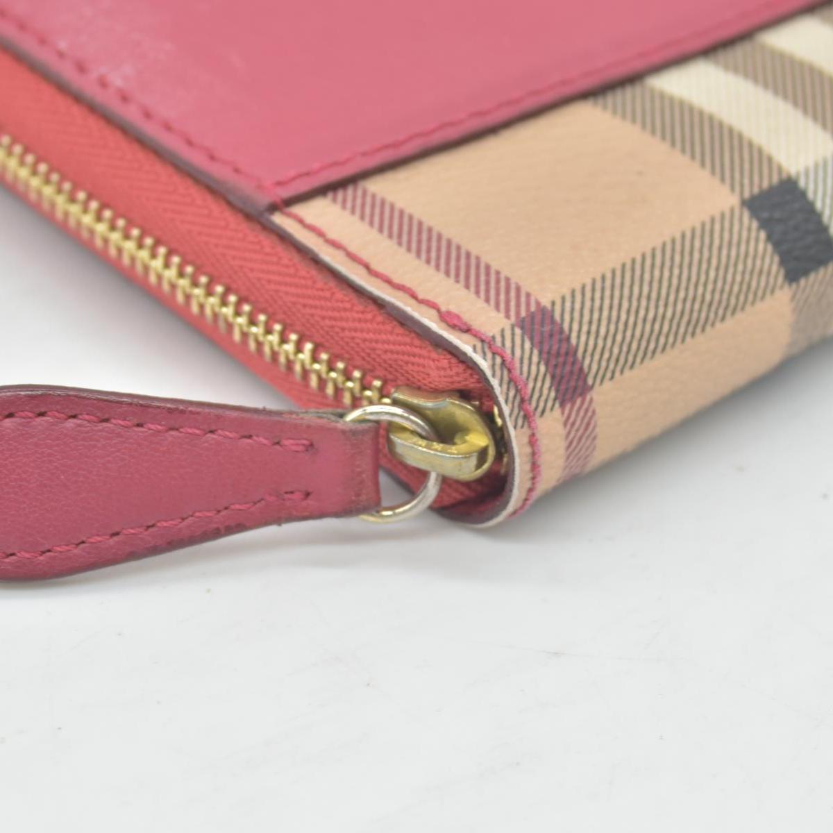 Burberry Grainy Calfskin House Check Elmore Zip Around Wallet Russet Red CONSIGNMENT