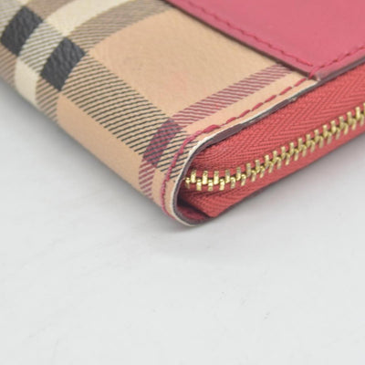 Burberry Grainy Calfskin House Check Elmore Zip Around Wallet Russet Red CONSIGNMENT