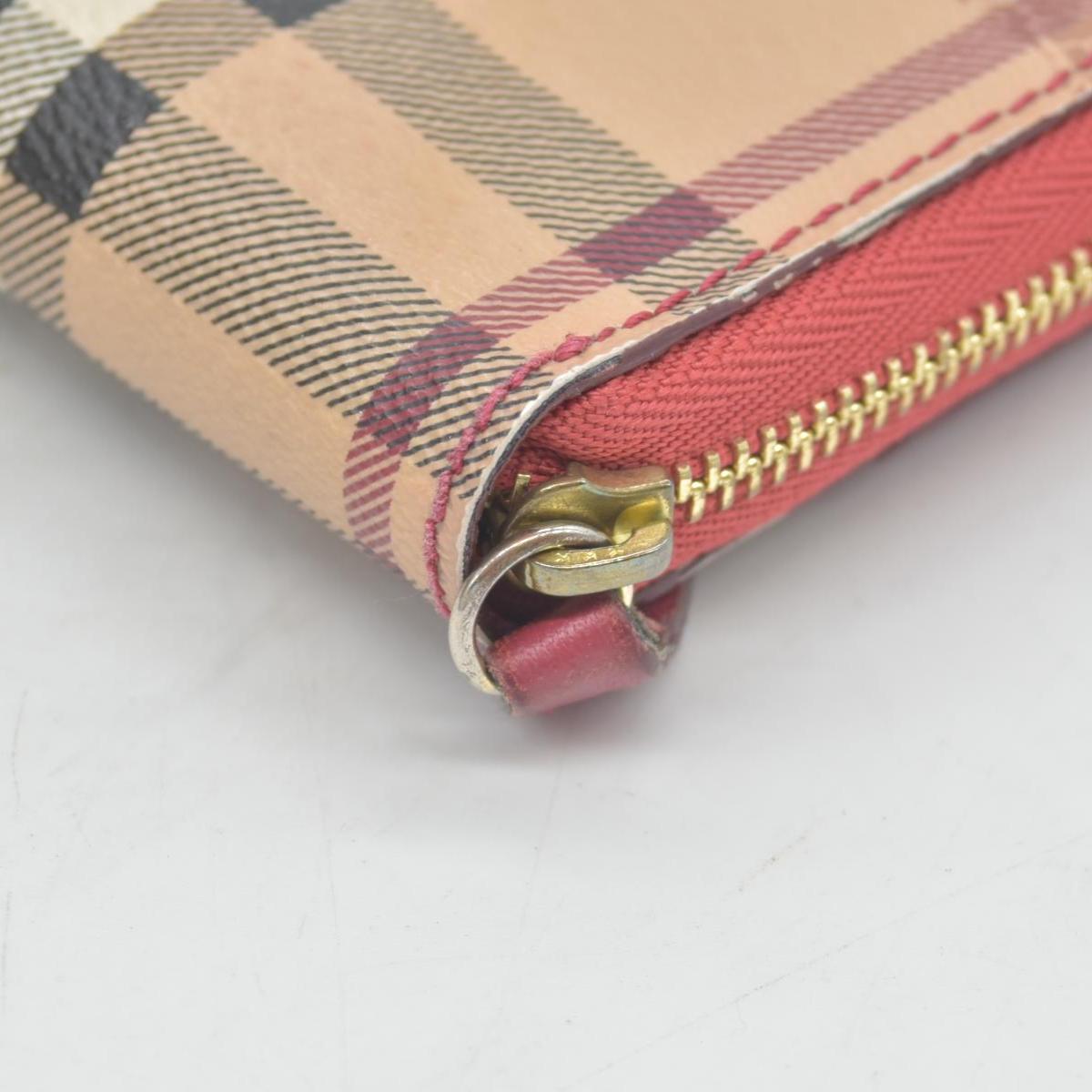 Burberry Grainy Calfskin House Check Elmore Zip Around Wallet Russet Red CONSIGNMENT