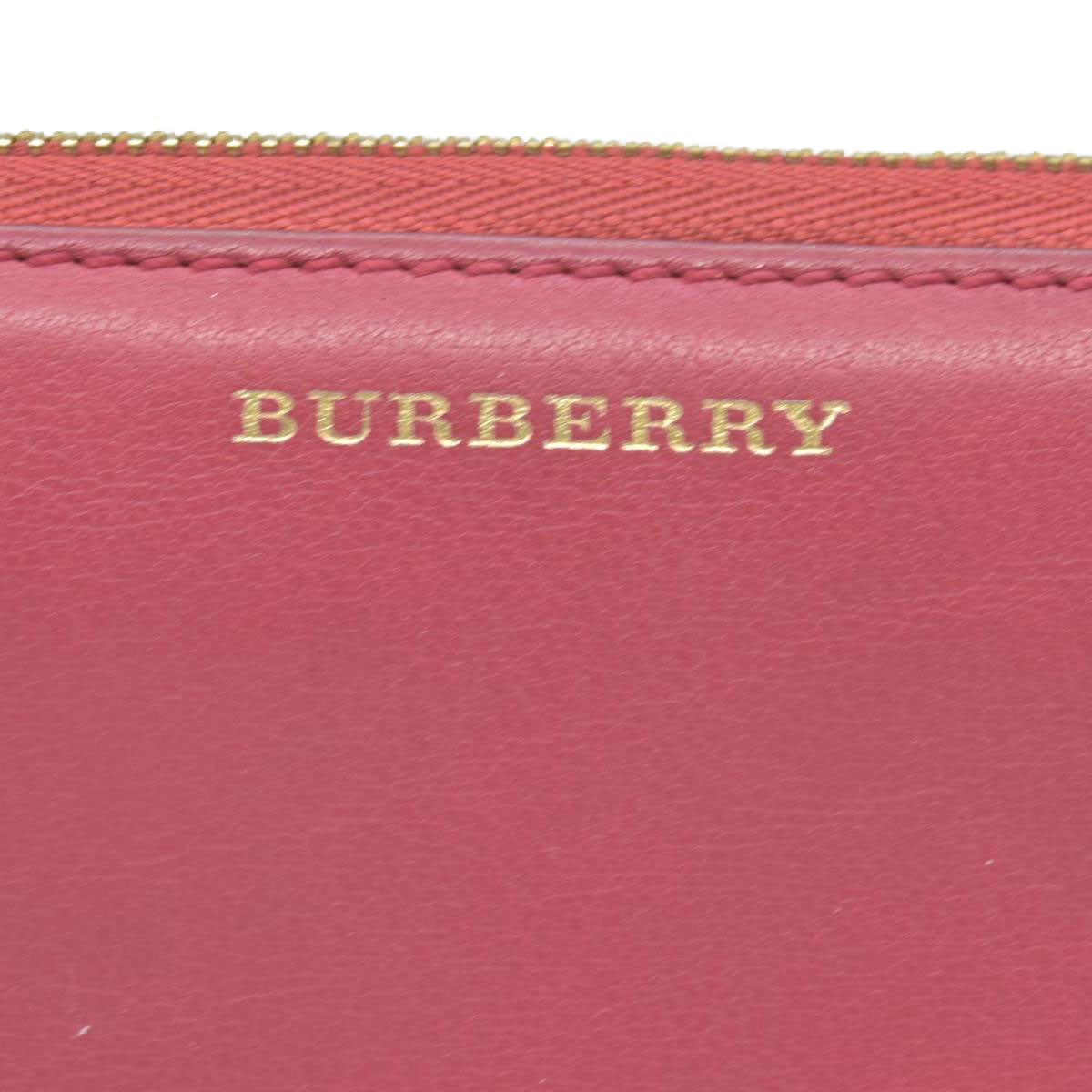 Burberry Grainy Calfskin House Check Elmore Zip Around Wallet Russet Red CONSIGNMENT