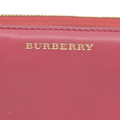 Burberry Grainy Calfskin House Check Elmore Zip Around Wallet Russet Red CONSIGNMENT