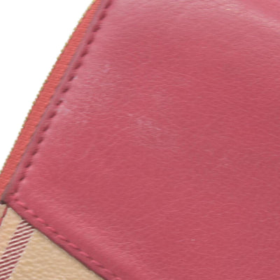 Burberry Grainy Calfskin House Check Elmore Zip Around Wallet Russet Red CONSIGNMENT