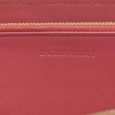 Burberry Grainy Calfskin House Check Elmore Zip Around Wallet Russet Red CONSIGNMENT