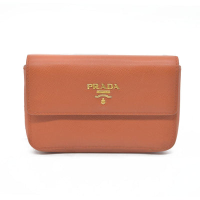 PRADA Logo Saffiano Leather Multi Pouch Orange