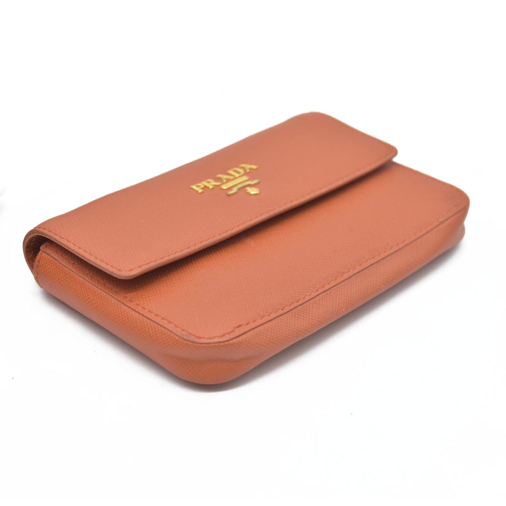 PRADA Logo Saffiano Leather Multi Pouch Orange