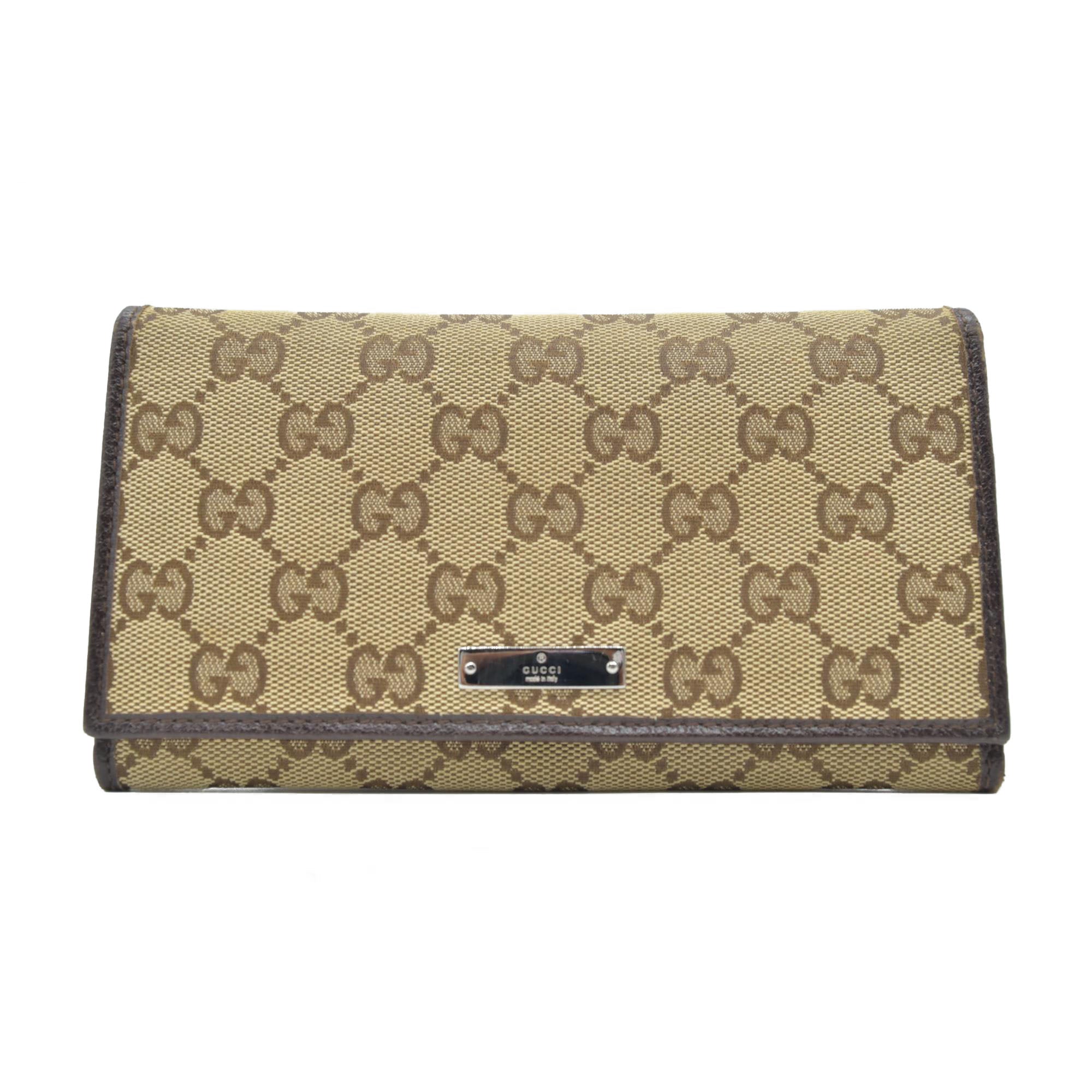 $690 Gucci GG Canvas Logo Plaque Bifold Wallet CONSIGNMENT