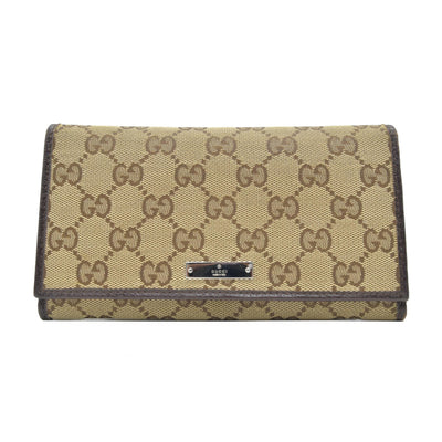 $690 Gucci GG Canvas Logo Plaque Bifold Wallet CONSIGNMENT