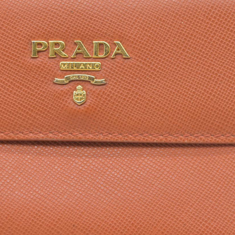 PRADA Logo Saffiano Leather Multi Pouch Orange