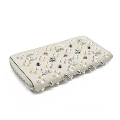$950 CONSIGNMENT Christian Louboutin Panettone Long Wallet Cream with Loubinthesky Spikes