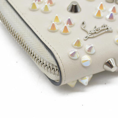 $950 CONSIGNMENT Christian Louboutin Panettone Long Wallet Cream with Loubinthesky Spikes