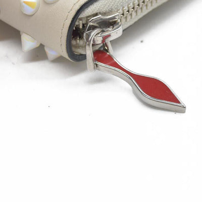$950 CONSIGNMENT Christian Louboutin Panettone Long Wallet Cream with Loubinthesky Spikes