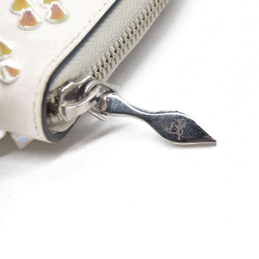 $950 CONSIGNMENT Christian Louboutin Panettone Long Wallet Cream with Loubinthesky Spikes
