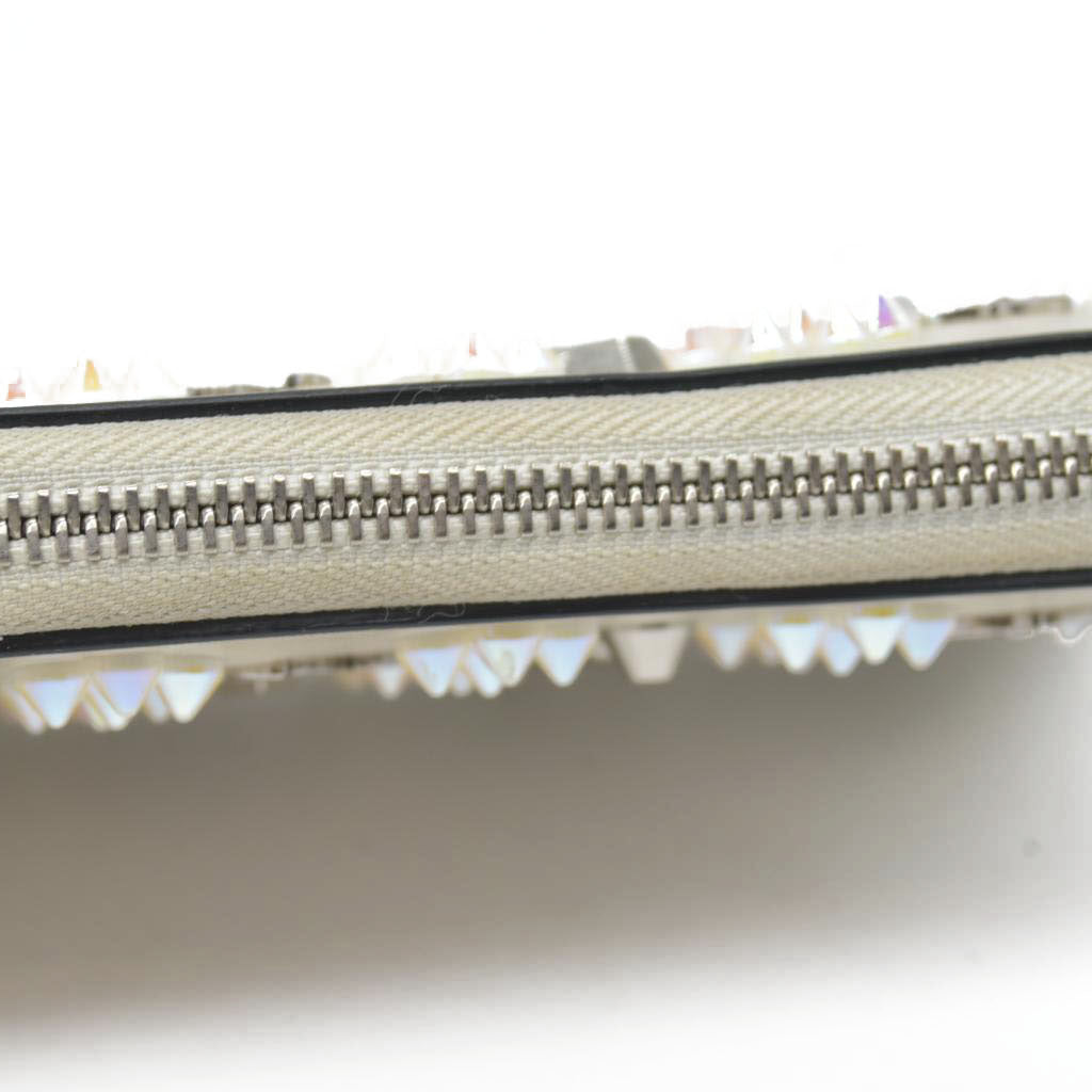 $950 CONSIGNMENT Christian Louboutin Panettone Long Wallet Cream with Loubinthesky Spikes