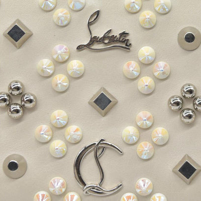 $950 CONSIGNMENT Christian Louboutin Panettone Long Wallet Cream with Loubinthesky Spikes