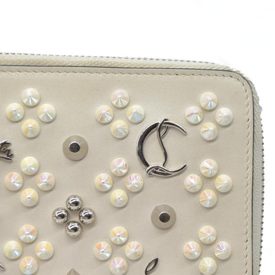 $950 CONSIGNMENT Christian Louboutin Panettone Long Wallet Cream with Loubinthesky Spikes