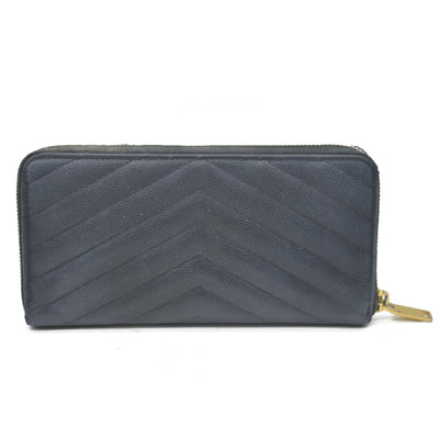 $950 CONSIGNMENT Saint Laurent CASSANDRE MATELASSÉ ZIP AROUND WALLET IN GRAIN DE POUDRE LEATHER