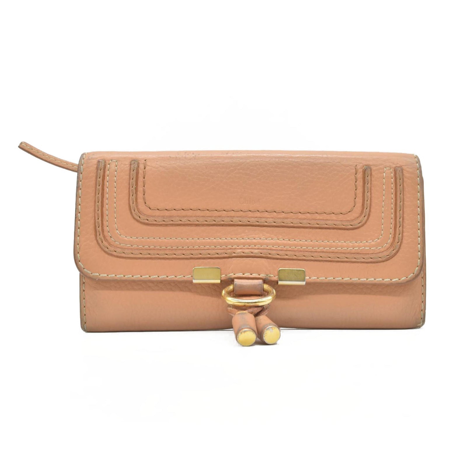 $650 CHLOE Grained Calfskin Marcie Long Wallet Orange