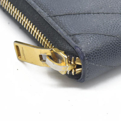 $950 CONSIGNMENT Saint Laurent CASSANDRE MATELASSÉ ZIP AROUND WALLET IN GRAIN DE POUDRE LEATHER