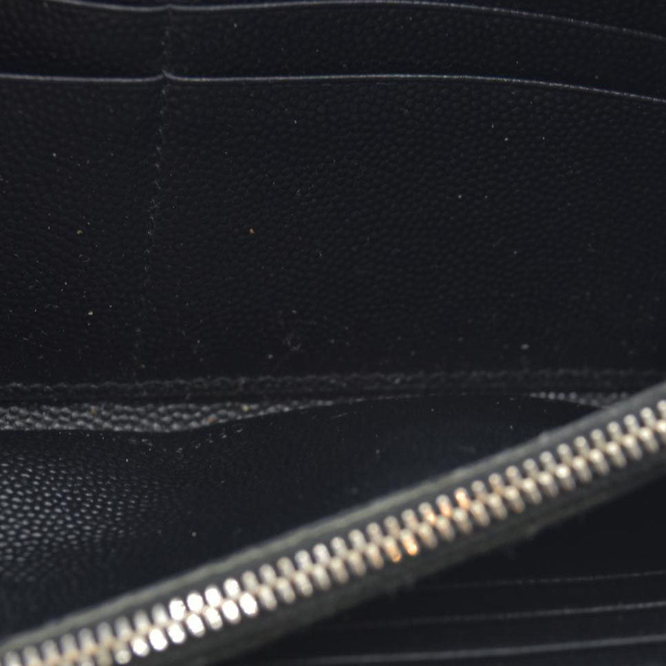 $950 CONSIGNMENT Saint Laurent CASSANDRE MATELASSÉ ZIP AROUND WALLET IN GRAIN DE POUDRE LEATHER