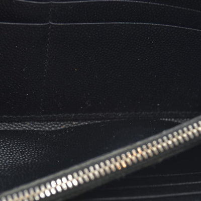 $950 CONSIGNMENT Saint Laurent CASSANDRE MATELASSÉ ZIP AROUND WALLET IN GRAIN DE POUDRE LEATHER