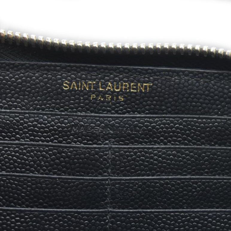 $950 CONSIGNMENT Saint Laurent CASSANDRE MATELASSÉ ZIP AROUND WALLET IN GRAIN DE POUDRE LEATHER