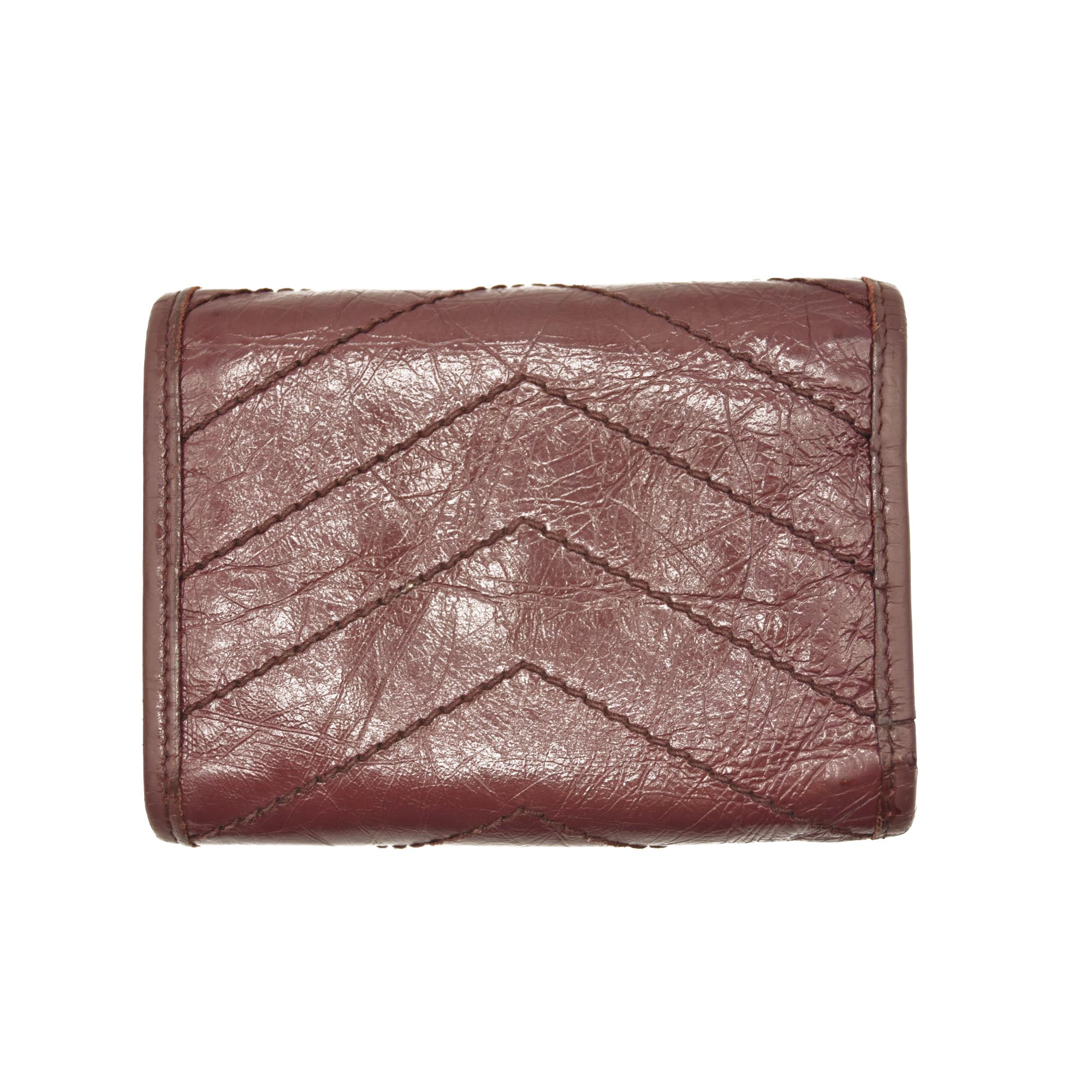 Saint Laurent Compact Niki Wallet Burgundy Leather Crinkled