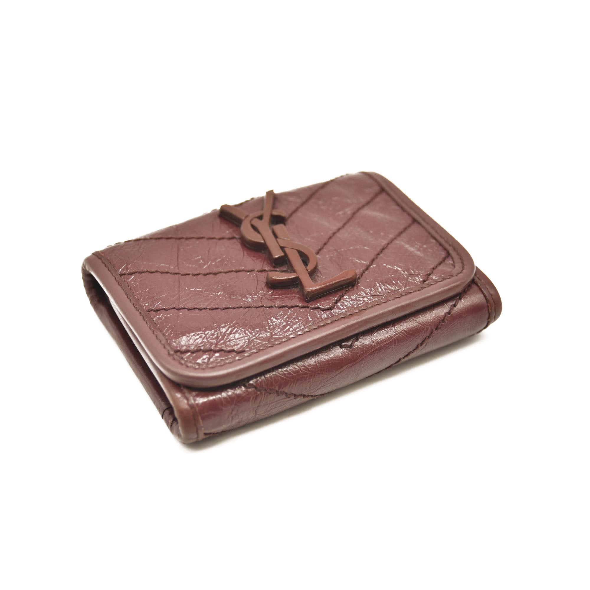 Saint Laurent Compact Niki Wallet Burgundy Leather Crinkled