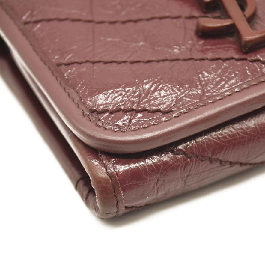 Saint Laurent Compact Niki Wallet Burgundy Leather Crinkled