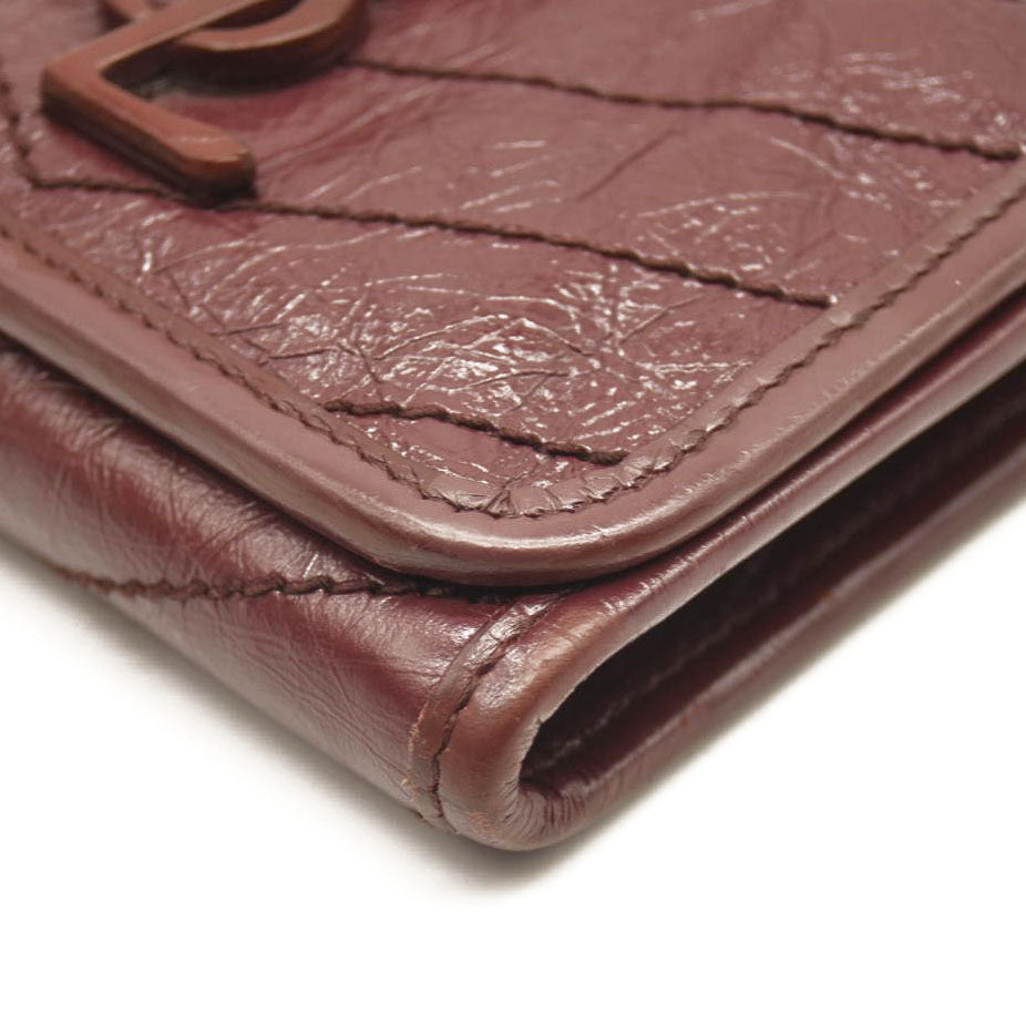 Saint Laurent Compact Niki Wallet Burgundy Leather Crinkled