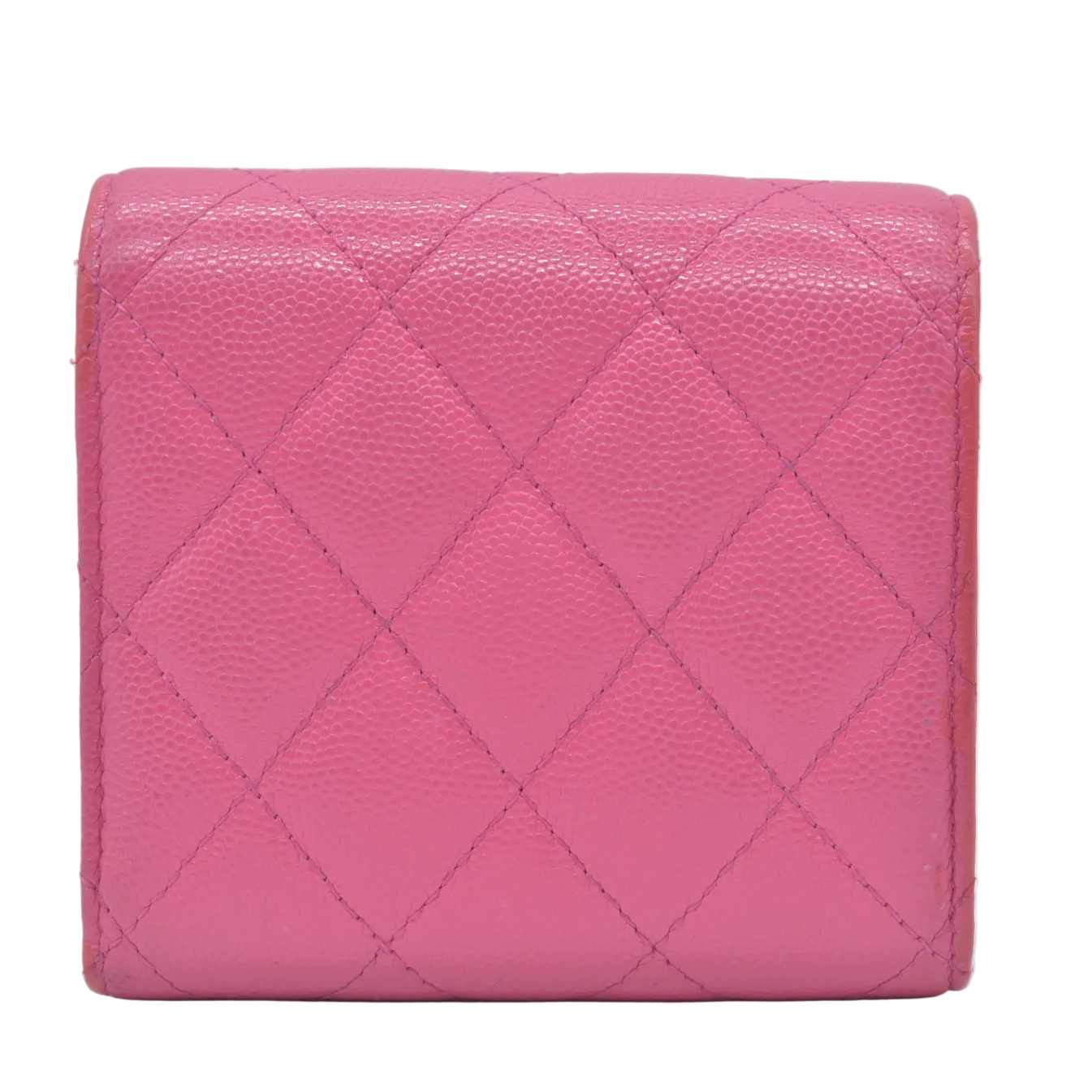 $1025 2020 CHANEL Interlocking CC Chain Small Flap Tri-Fold Wallet Pink Caviar Leather