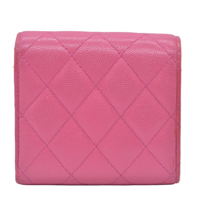 $1025 2020 CHANEL Interlocking CC Chain Small Flap Tri-Fold Wallet Pink Caviar Leather