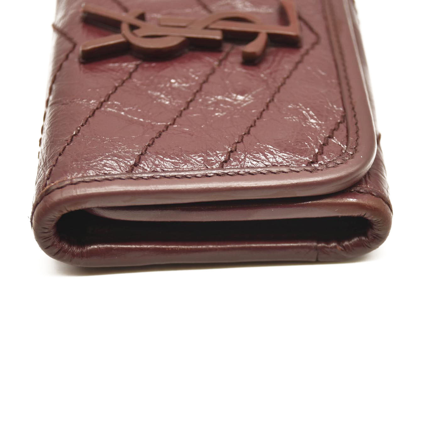 Saint Laurent Compact Niki Wallet Burgundy Leather Crinkled