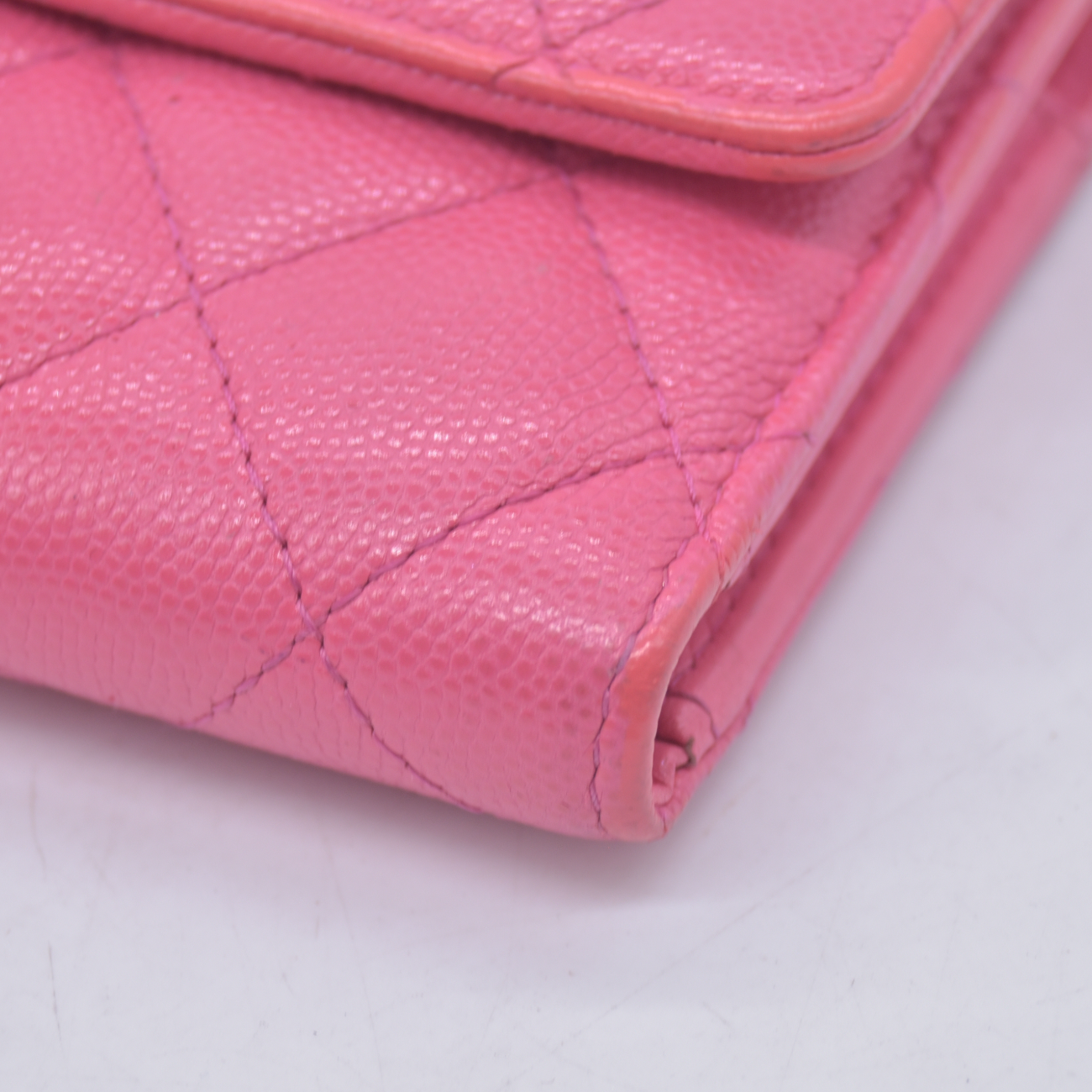$1025 2020 CHANEL Interlocking CC Chain Small Flap Tri-Fold Wallet Pink Caviar Leather