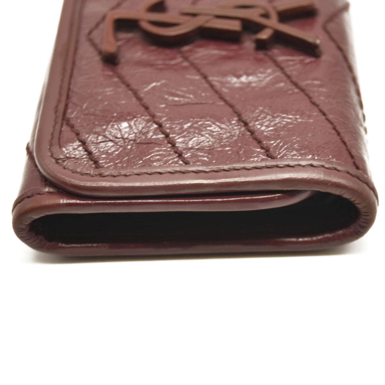Saint Laurent Compact Niki Wallet Burgundy Leather Crinkled