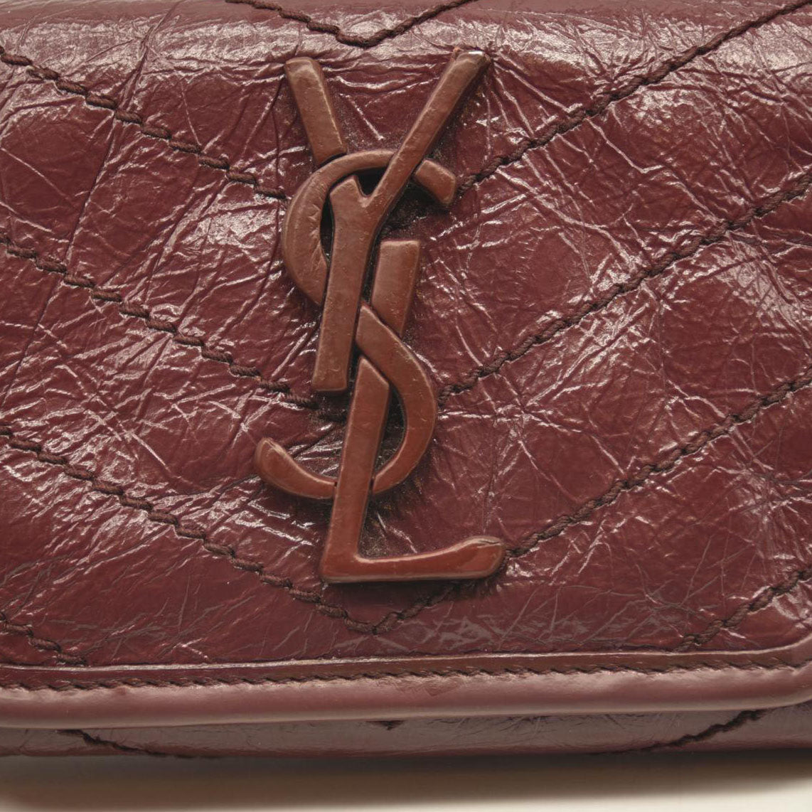 Saint Laurent Compact Niki Wallet Burgundy Leather Crinkled