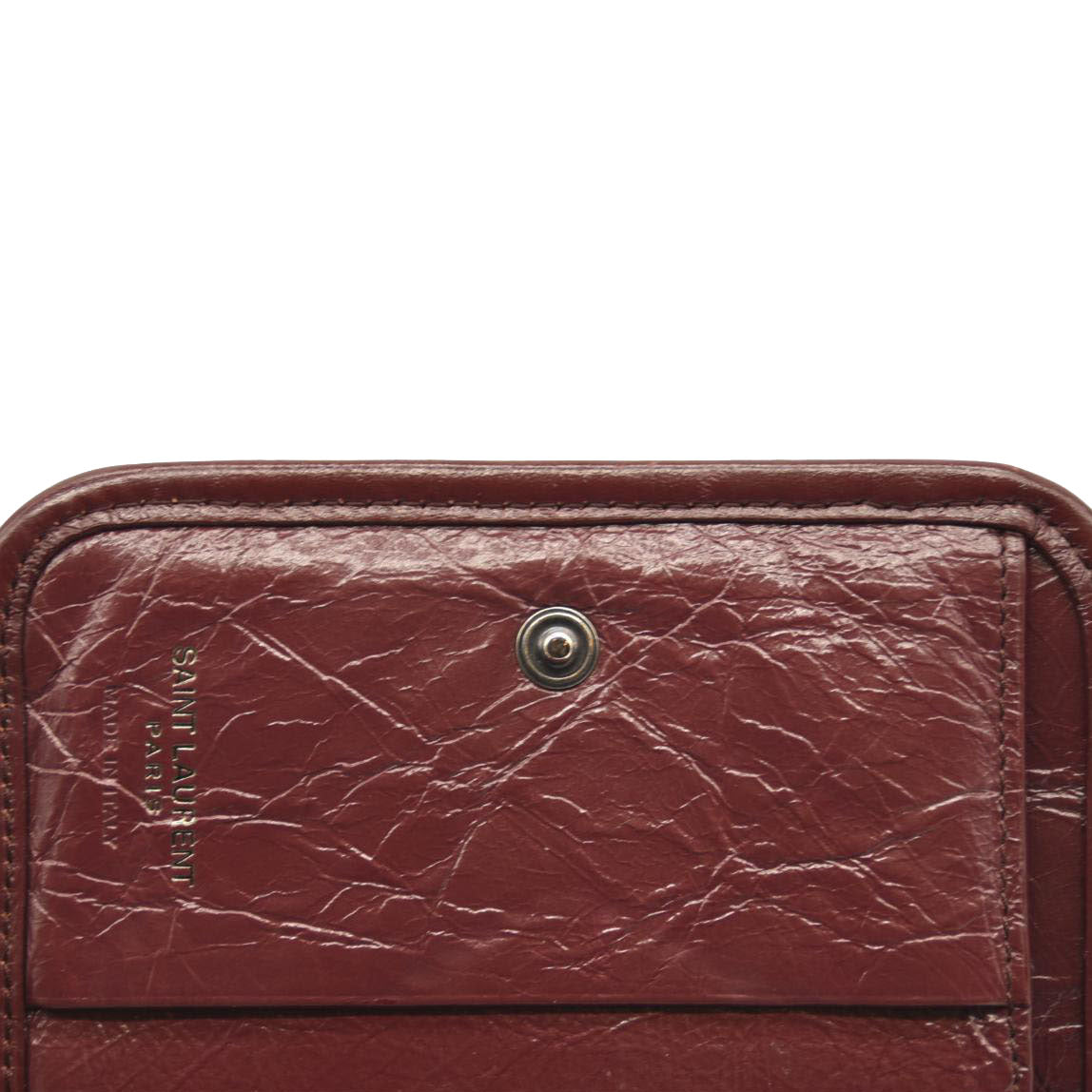 Saint Laurent Compact Niki Wallet Burgundy Leather Crinkled
